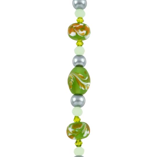 Green Lampwork Glass Swirl Rondelle & Oval Beads by Bead Landing™